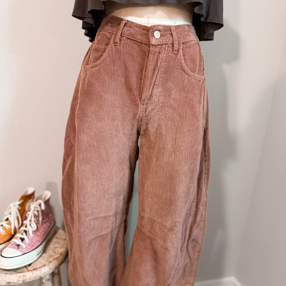 We The Free Good Luck Mid-Rise Cord Barrel Jeans in Emperador SZ 25 NWT - Picture 7 of 13